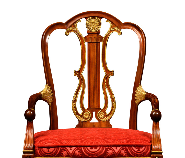 Neo-classical gilded lyre back dining armchair
