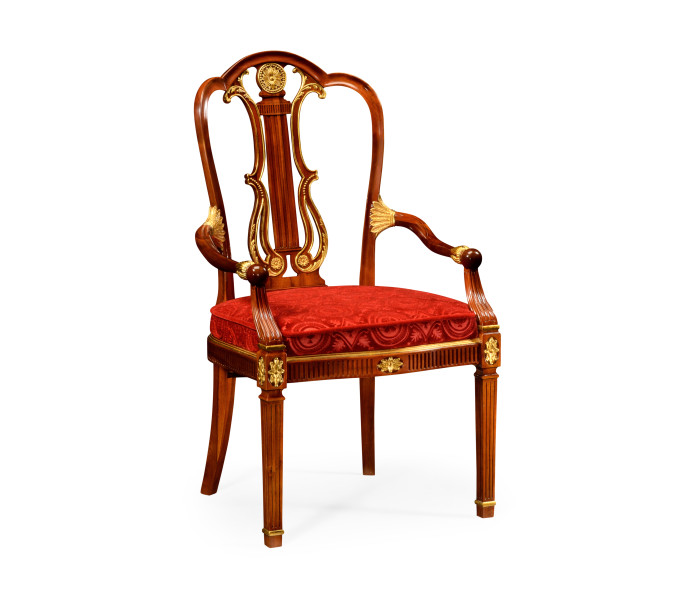 Neo-classical gilded lyre back dining armchair