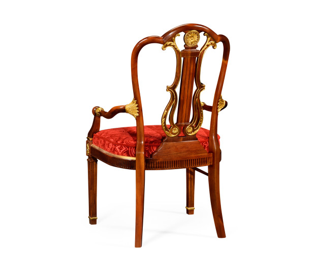 Neo-classical gilded lyre back dining armchair