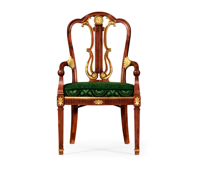 Neo-classical gilded lyre back dining armchair