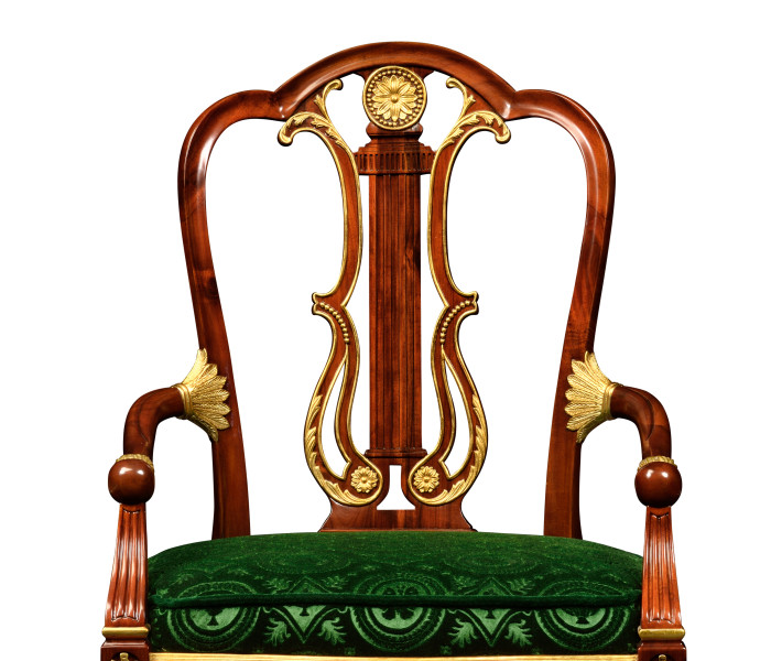 Neo-classical gilded lyre back dining armchair