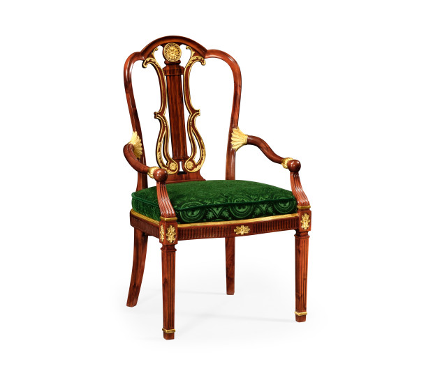 Neo-classical gilded lyre back dining armchair