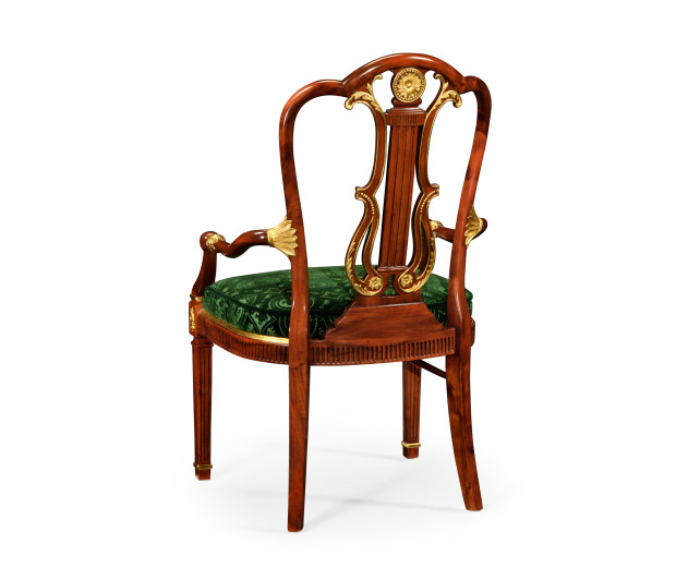 Neo-classical gilded lyre back dining armchair