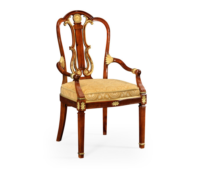 Neo-classical gilded lyre back dining armchair