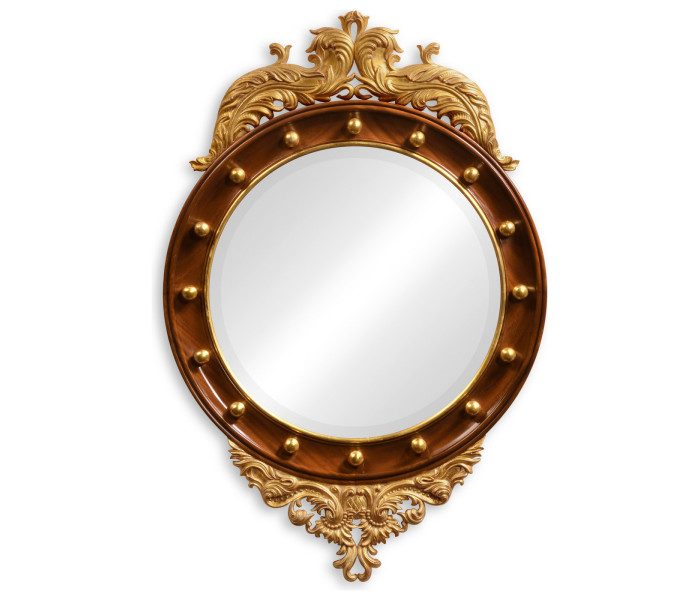 Mahogany &Amp; Gilt Round Convex Eglomise Mirror (Medium)