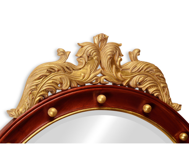 Mahognay & gilt round convex eglomise mirror (Large)