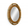 Circular Nautical Style Oak and Leather Mirror