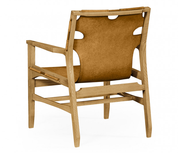 Midcentury Style Slung Medium Antique Chestnut Leather & Light Oak Easy Chair