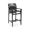 Midcentury Style Slung Black Leather & Black Mocha Oak Bar Stool