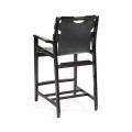 Midcentury Style Slung Black Leather & Black Mocha Oak Counter Stool