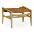 Midcentury Style Slung Leather & Light Oak Stool Or Footstool