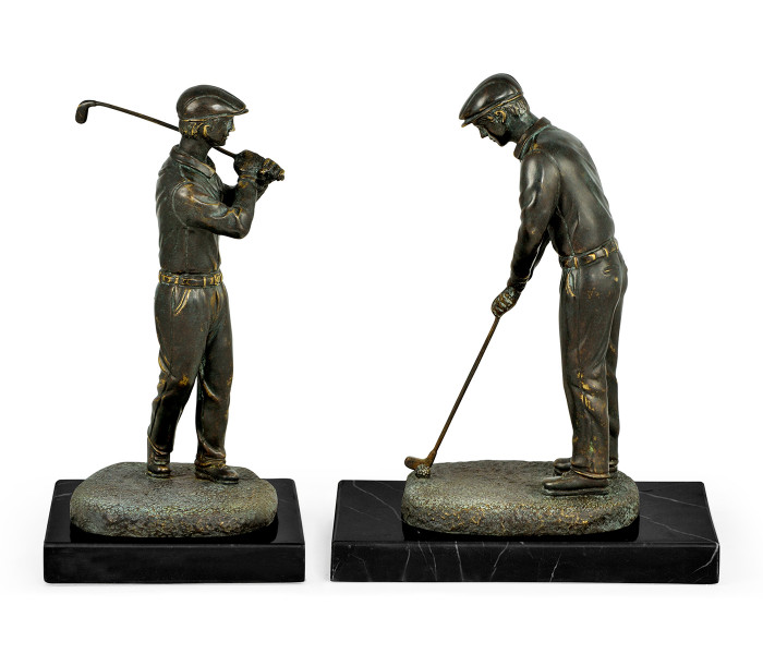 Pair Of Dark Antique Bronze Golfer Bookends