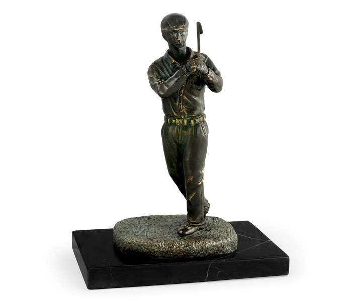 Pair Of Dark Antique Bronze Golfer Bookends