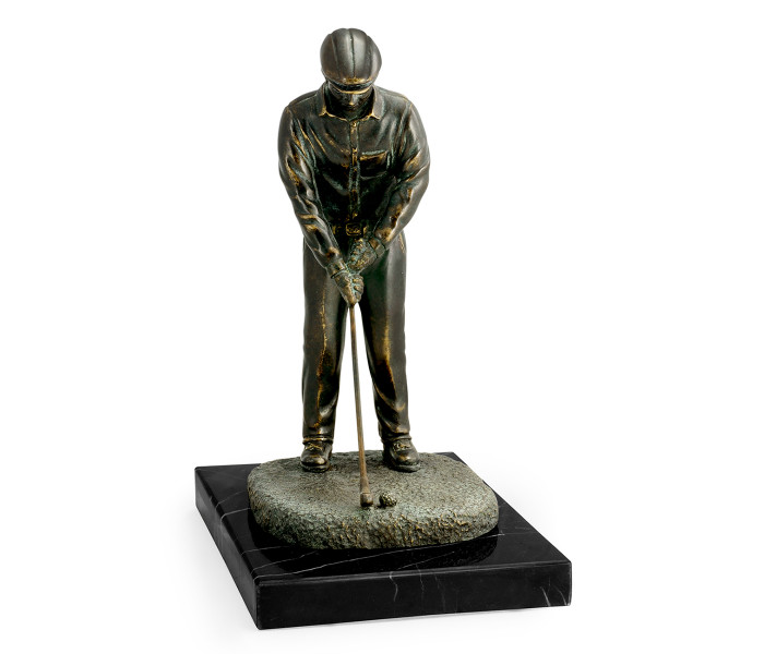 Pair Of Dark Antique Bronze Golfer Bookends