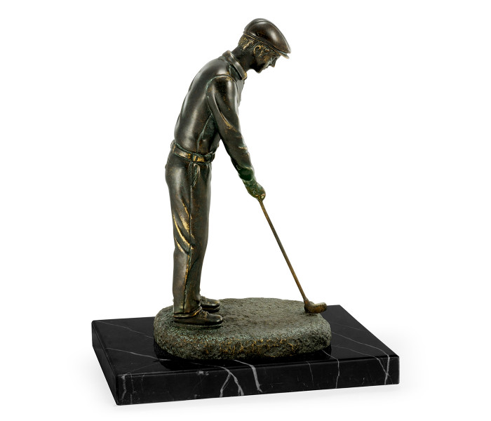 Pair Of Dark Antique Bronze Golfer Bookends