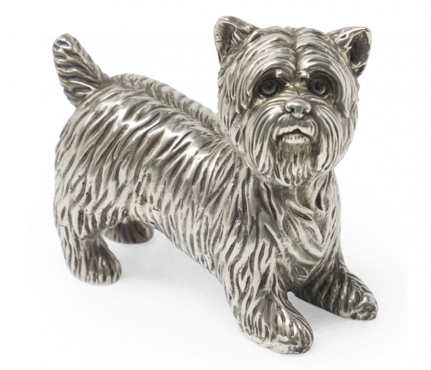 Antique White Brass Yorkshire Terrier Dog