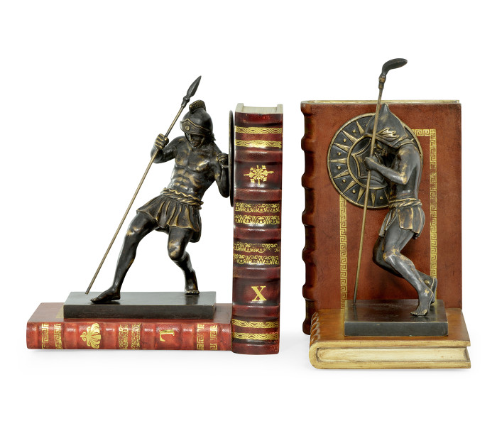 Pair of Antique Dark Bronze Roman Gladiator Bookends