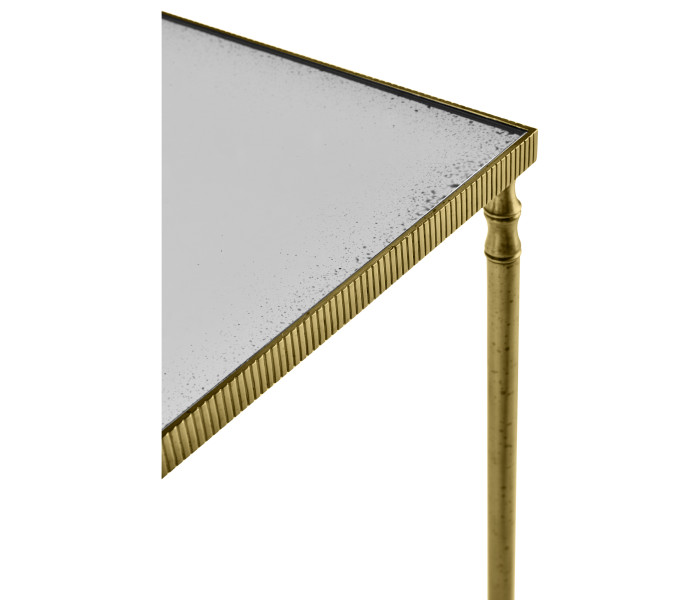 Rectangular Antique Brass End Table with Antique Mirror Top