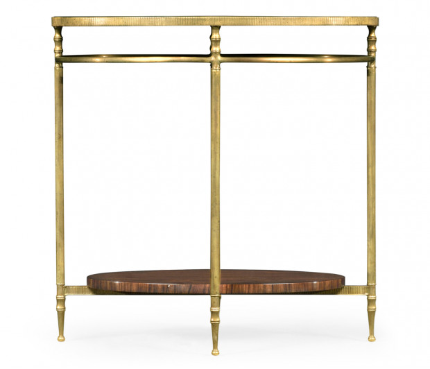 Oval Brass & Dark Santos Lamp Table with Antique Mirror Top