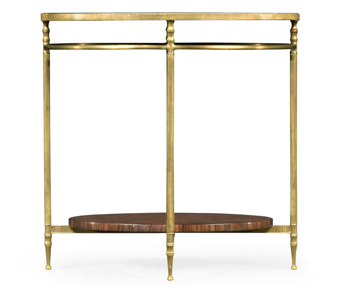 Oval Brass & Dark Santos Lamp Table with Antique Mirror Top