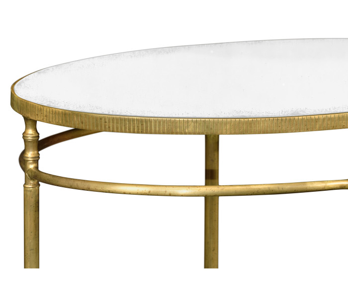 Oval Brass & Dark Santos Lamp Table with Antique Mirror Top