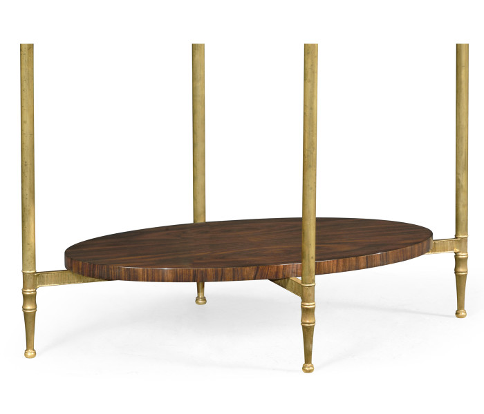 Oval Brass & Dark Santos Lamp Table with Antique Mirror Top