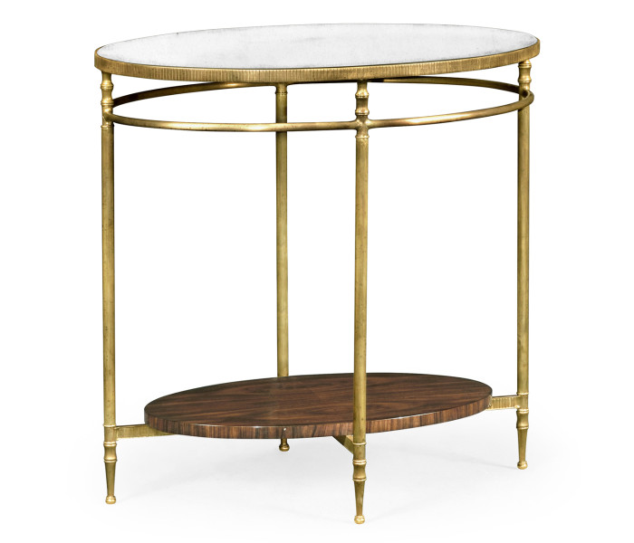Oval Brass & Dark Santos Lamp Table with Antique Mirror Top