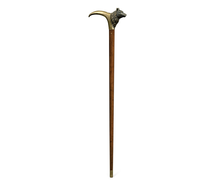 Mahogany Walking Stick with Brass Wolf Topper