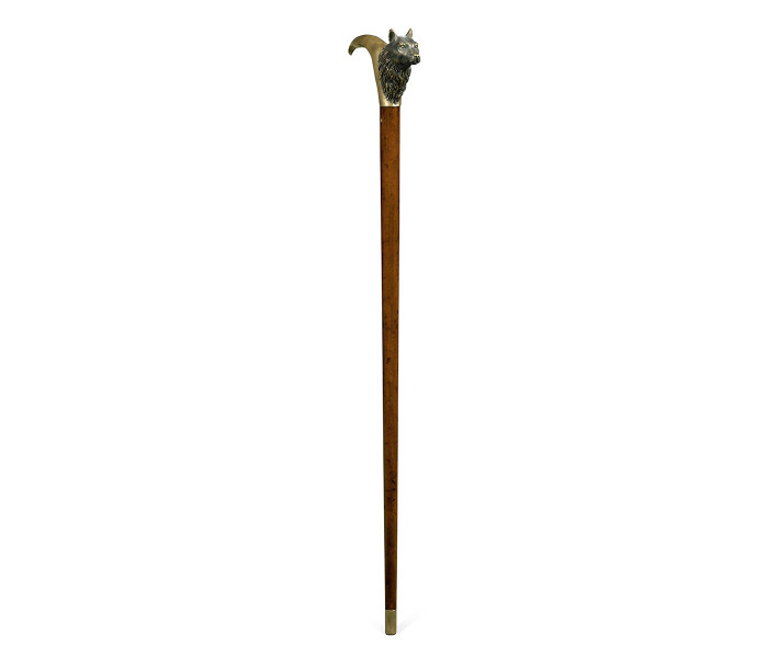 Mahogany Walking Stick with Brass Wolf Topper
