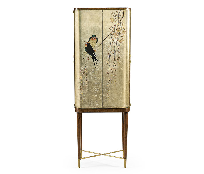 Handpainted on Light Gold Foil Drinks Cabinet