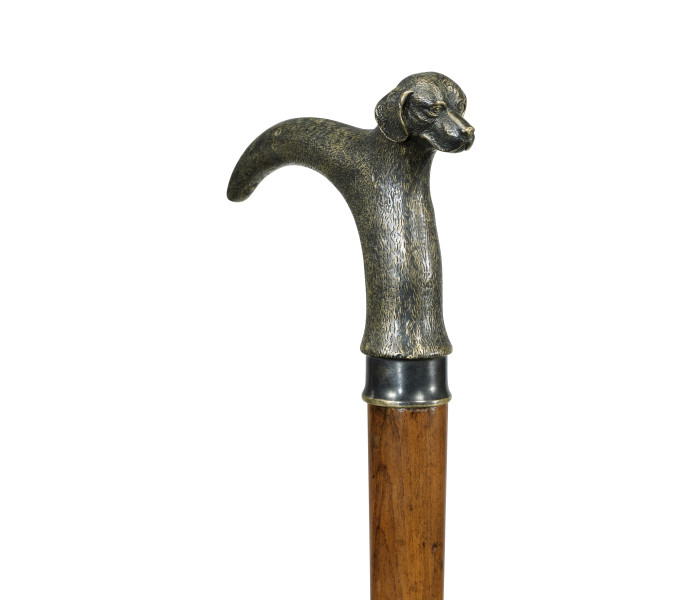 Mahogany Walking Stick with Brass Dog Topper