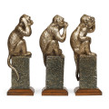 Three Antique Light Brown Brass Wise Monkeys