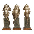 Three Antique Light Brown Brass Wise Monkeys
