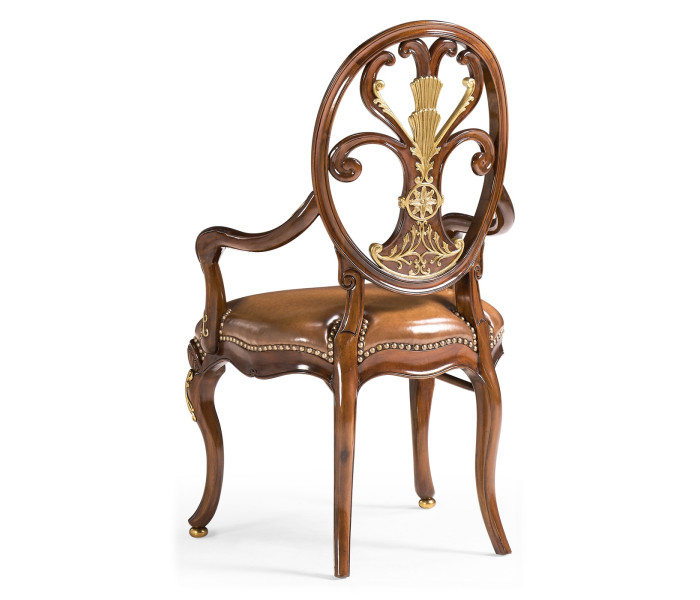 Sheraton Style Burl Walnut Oval Back Arm Chair