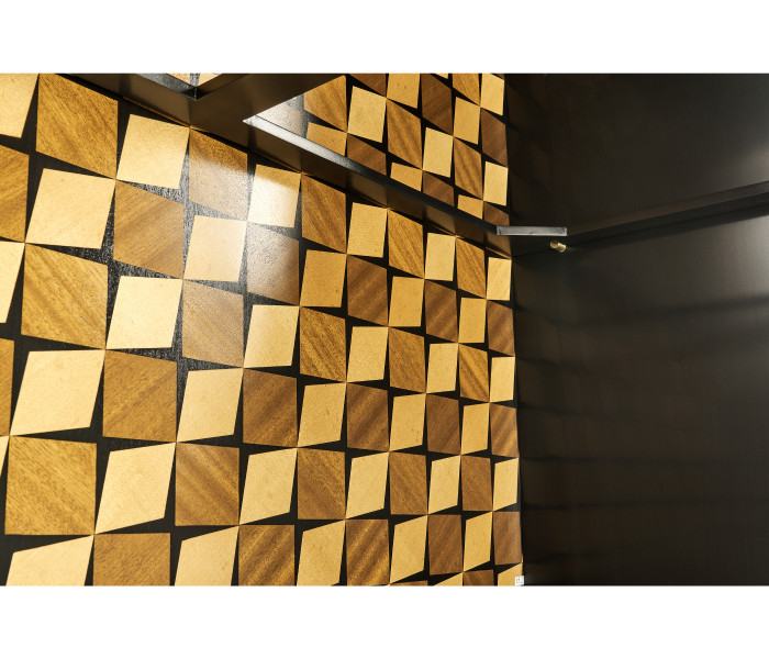 Black Bookcase with Interior Geometric Pattern