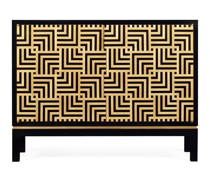 Black Storage Cabinet with Patterned Front
