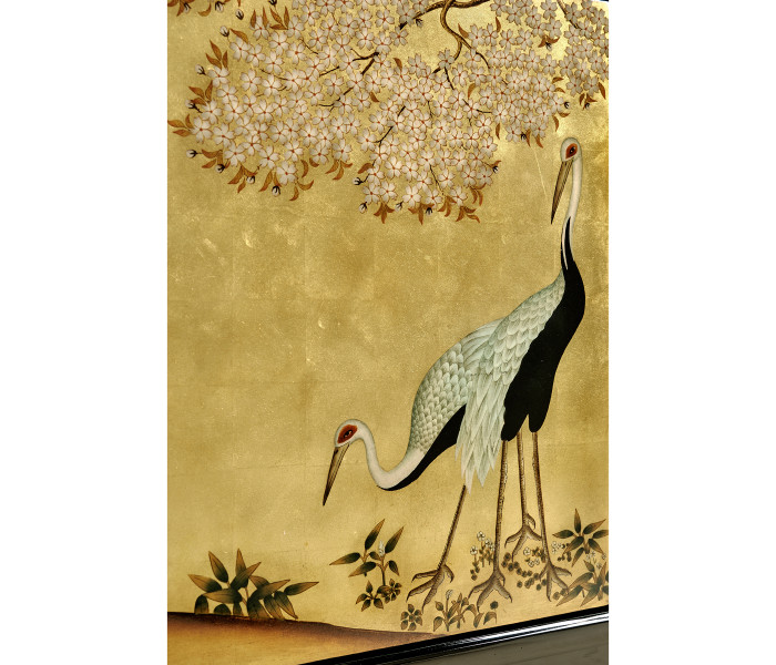 Modern Asian Smoky Black & Gold Entertainment Cabinet