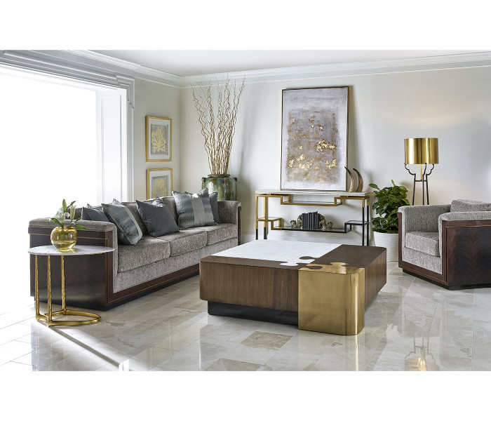 Fusion Brass Sofa Table With Marble Top