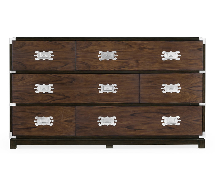 Large Campaign Style Dark Santos Rosewood Chest of Six Drawers