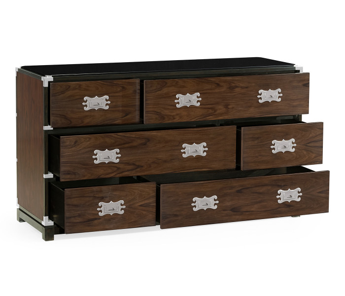 Large Campaign Style Dark Santos Rosewood Chest of Six Drawers
