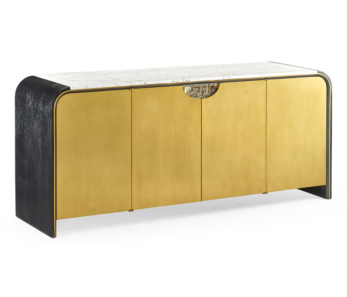 Fusion Oak & Brass Sideboard With White Marble Top