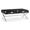 Campaign Style Dark Santos Rosewood & Faux Black Croc Leather Coffee Table With Drawers