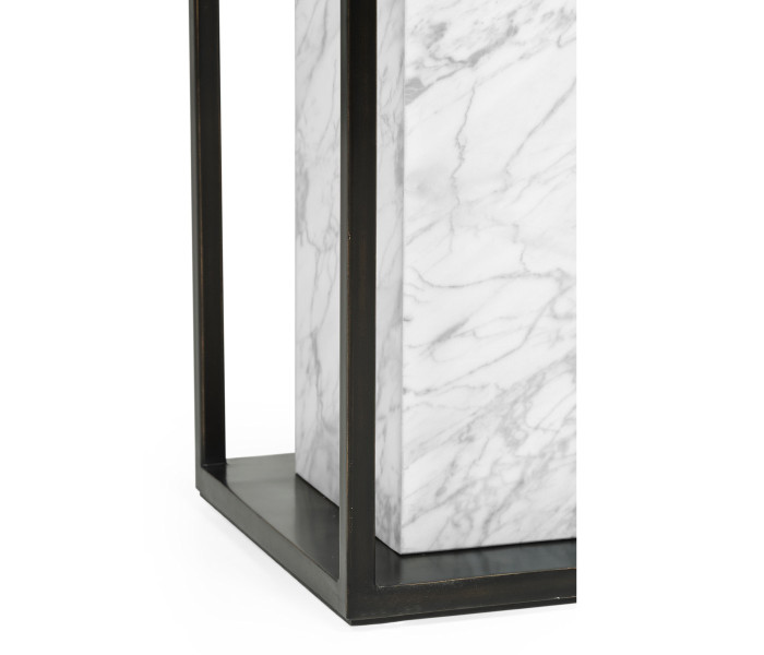 Contemporary Square Ebonised Oak & Brass Pedestal with White Calcutta Marble Centre