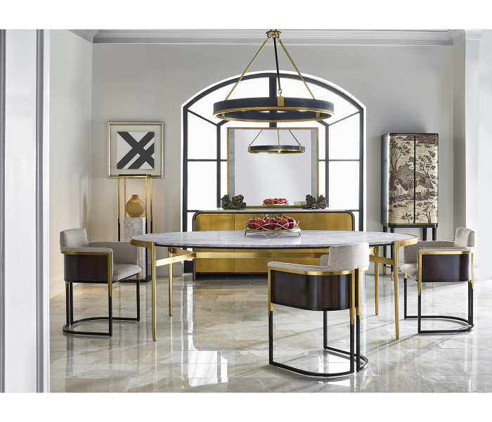 Contemporary Square Ebonised Oak & Brass Pedestal with White Calcutta Marble Centre