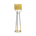 Contemporary Antique Satin Gold Brass & Black Stainless Steel Floor Lamp