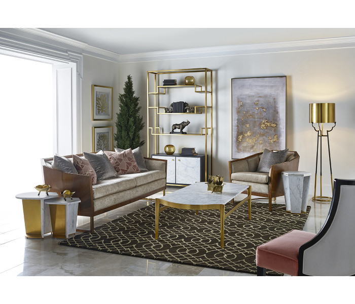 Contemporary Antique Satin Gold Brass & Black Stainless Steel Floor Lamp