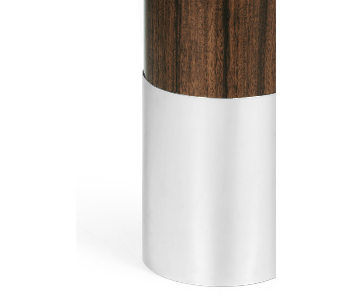 Circular Campaign Style Dark Santos Rosewood & White Stainless Steel Table Lamp