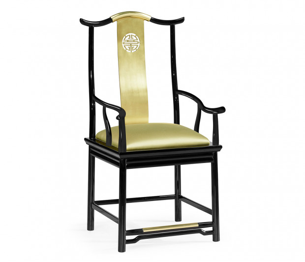 Fusion Black Gloss & Brass Dining Arm Chair