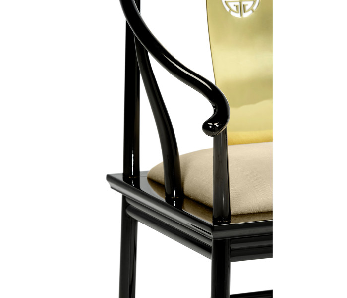 Fusion Rounded Black Gloss & Brass Dining Arm Chair