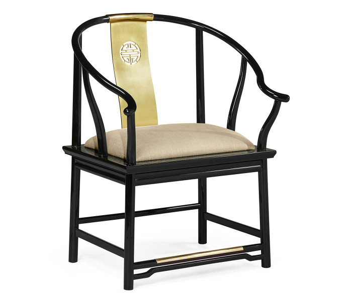 Fusion Rounded Black Gloss & Brass Dining Arm Chair